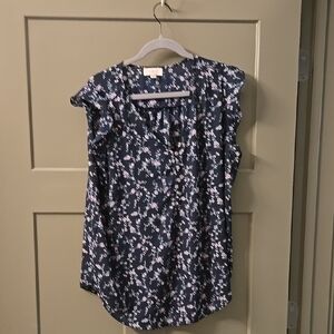 Loft Floral Blouse - Navy and Pink